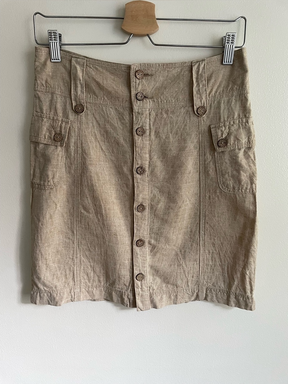Columbia Linen Blend Button Front Utility Mini Skirt Size 4 Beige